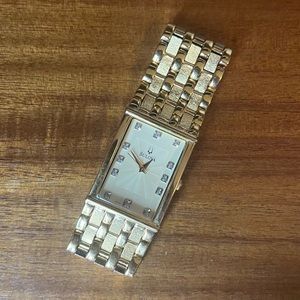 Bulova Men’s Gold Tone 3-Hand Quartz Watch w Diamond Dial